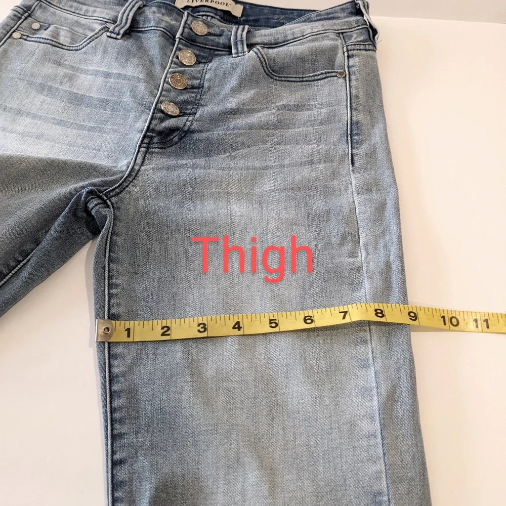 Liverpool Jeans Blue Denim Straight Leg Button Front Crop Size 2 - Picture 13 of 17